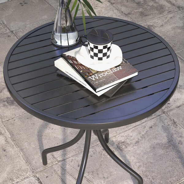 Outsunny Garden Side Table: 66cm Round Patio Accent with Metal Frame & Slatted Top, Jet Black Aosom UK