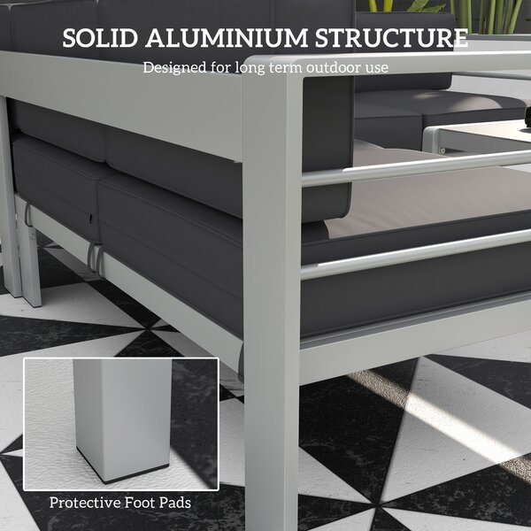 Outsunny Five-Piece Aluminium Garden Sofa Set, with Glass-Top Table - Grey Aosom UK