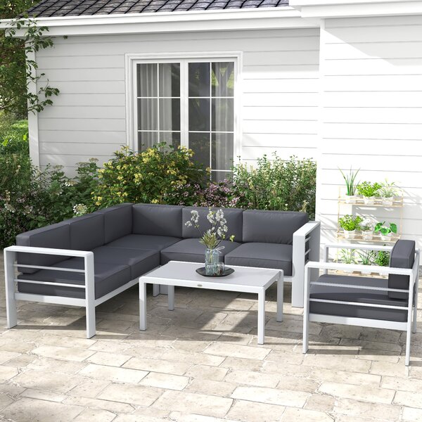 Outsunny Five-Piece Aluminium Garden Sofa Set, with Glass-Top Table - Grey Aosom UK