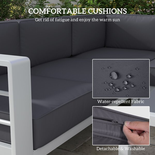 Outsunny Five-Piece Aluminium Garden Sofa Set, with Glass-Top Table - Grey Aosom UK
