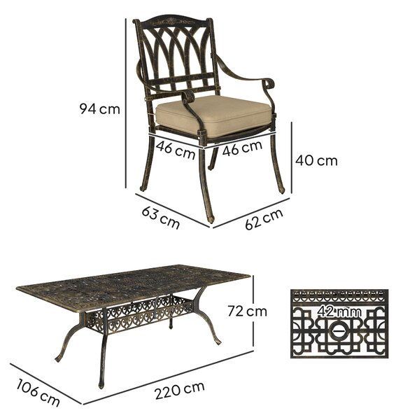 Outsunny Nine-Piece Cast Aluminium Garden Dining Set - Bronze Tone