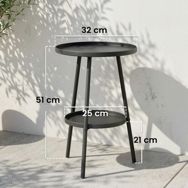 Outsunny Round Garden Table, 2-Tier Small Side Table, Metal Patio Table Coffee Table Dining Table for Porch Deck Balcony, Black
