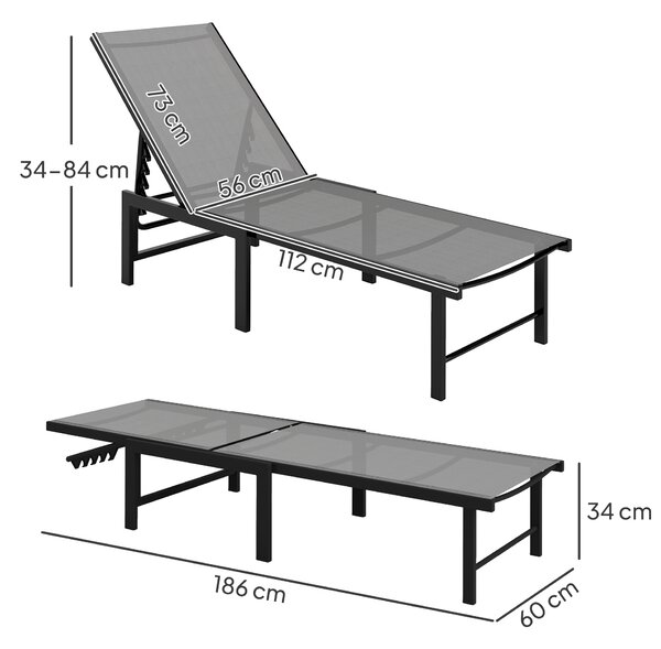 Outsunny Set of Two Reclining Sun Loungers - Grey