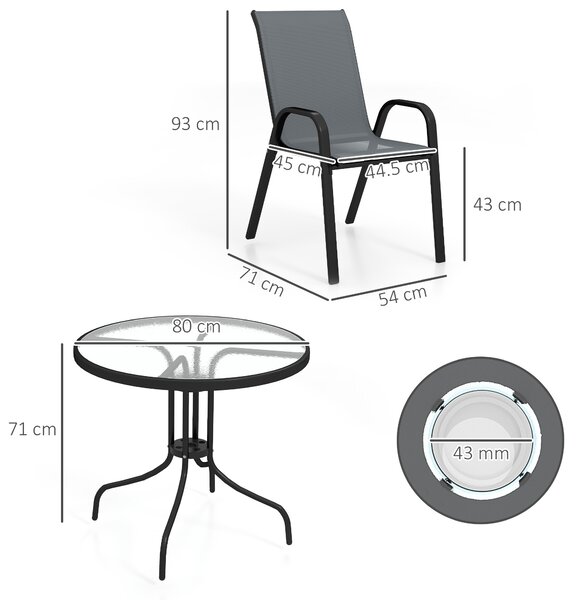 Outsunny 5 Piece Steel Patio Set with Glass Top Table, Outdoor Garden Dining Set with 4 Chairs, Weather Resistant Furniture, Dark Grey Aosom UK