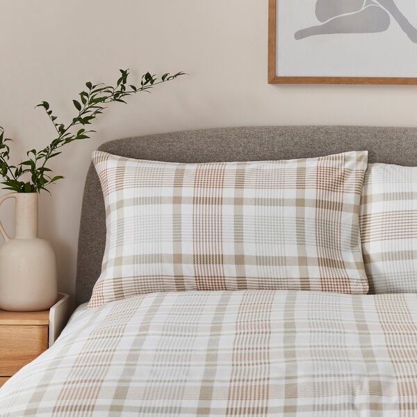 Grey Natural Check Brushed Cotton Duvet Cover and Pillowcase Set