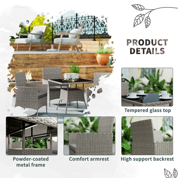 Outsunny Five-Pieces Rattan Dining Set - Light Grey
