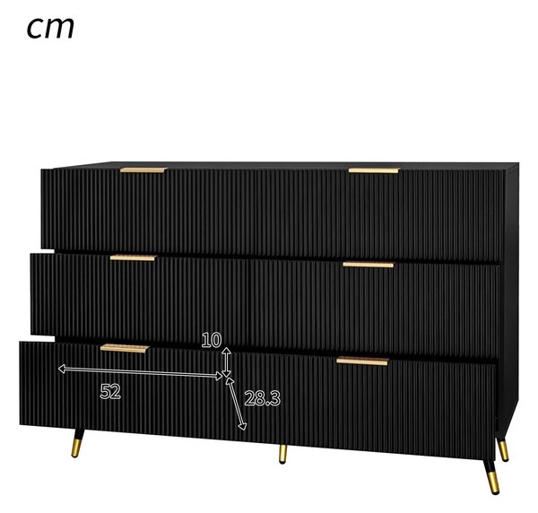 6-Drawer Sideboard with Wave-Textured Front, Metal Handles, Minimalist Buffet Storage for Living Room, 120x40x77 cm, Black/Gold Aosom UK