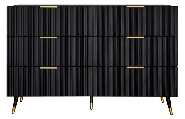 6-Drawer Sideboard with Wave-Textured Front, Metal Handles, Minimalist Buffet Storage for Living Room, 120x40x77 cm, Black/Gold Aosom UK
