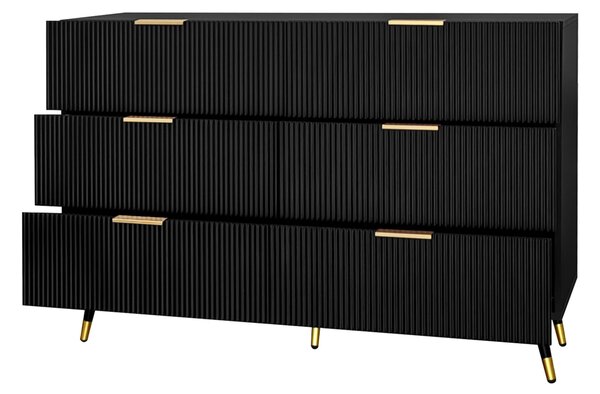 6-Drawer Sideboard with Wave-Textured Front, Metal Handles, Minimalist Buffet Storage for Living Room, 120x40x77 cm, Black/Gold Aosom UK
