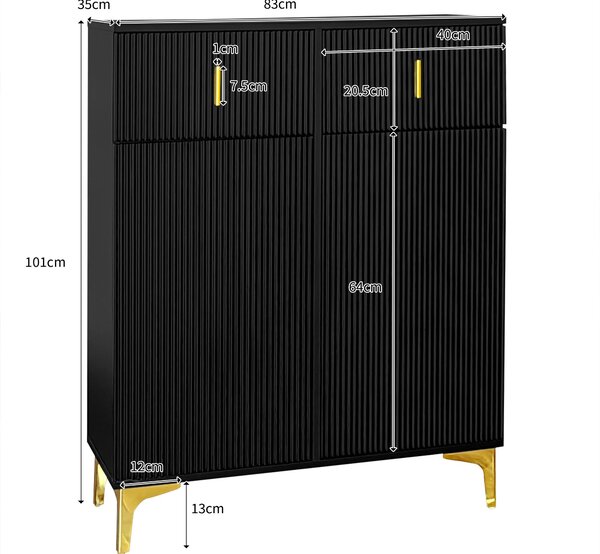 Modern Wardrobe and Drawers Set with Shoe Bench and Cushion, Multiple Compartments, Wavy Texture, Elegant Shoe Cabinet for Entryway, Black Aosom UK
