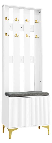 Elegant Wardrobe Set with Shoe Bench and Cushion, Adjustable Shelves, Closet Set Perfect for Entryway, 60.5L x 35W x 60.5H cm, White Aosom UK
