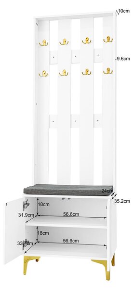 Elegant Wardrobe Set with Shoe Bench and Cushion, Adjustable Shelves, Closet Set Perfect for Entryway, 60.5L x 35W x 60.5H cm, White Aosom UK