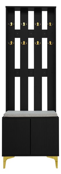 Elegant Wardrobe Set with Shoe Bench and Cushion, Adjustable Shelves, Closet Set Perfect for Entryway, 60.5L x 35W x 180.5H cm, Black Aosom UK