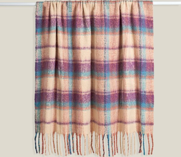 Plum Check Faux Mohair Throw Blanket 130cm x 180cm