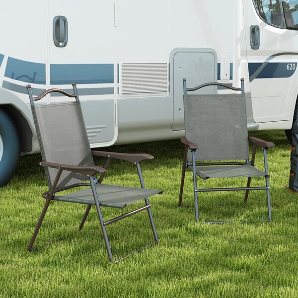 Outsunny 2 Pieces Folding Patio Camping Chairs Set, Sports Chairs for Adults with Armrest, Mesh Fabric Seat for Lawn Aosom UK