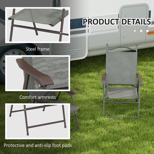 Outsunny 2 Pieces Folding Patio Camping Chairs Set, Sports Chairs for Adults with Armrest, Mesh Fabric Seat for Lawn Aosom UK