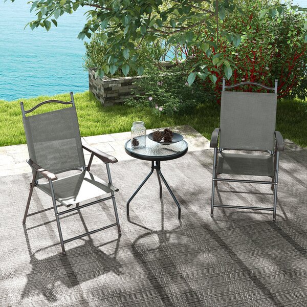 Outsunny 2 Pieces Folding Patio Camping Chairs Set, Sports Chairs for Adults with Armrest, Mesh Fabric Seat for Lawn Aosom UK