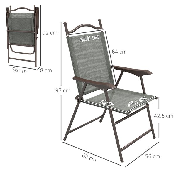 Outsunny 2 Pieces Folding Patio Camping Chairs Set, Sports Chairs for Adults with Armrest, Mesh Fabric Seat for Lawn Aosom UK