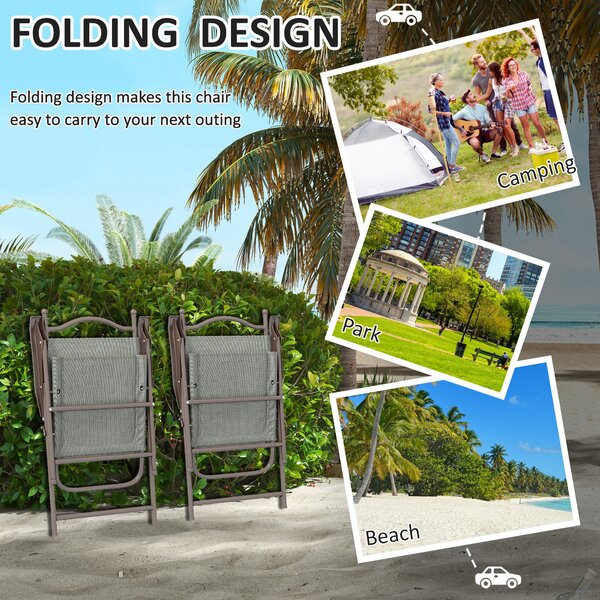Outsunny 2 Pieces Folding Patio Camping Chairs Set, Sports Chairs for Adults with Armrest, Mesh Fabric Seat for Lawn Aosom UK
