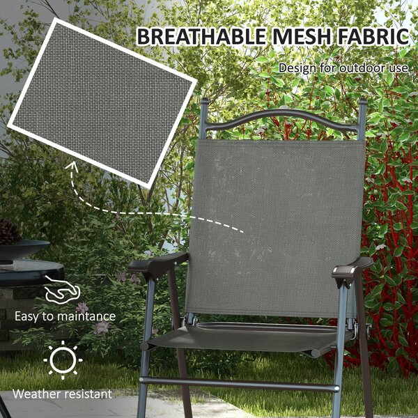Outsunny 2 Pieces Folding Patio Camping Chairs Set, Sports Chairs for Adults with Armrest, Mesh Fabric Seat for Lawn Aosom UK