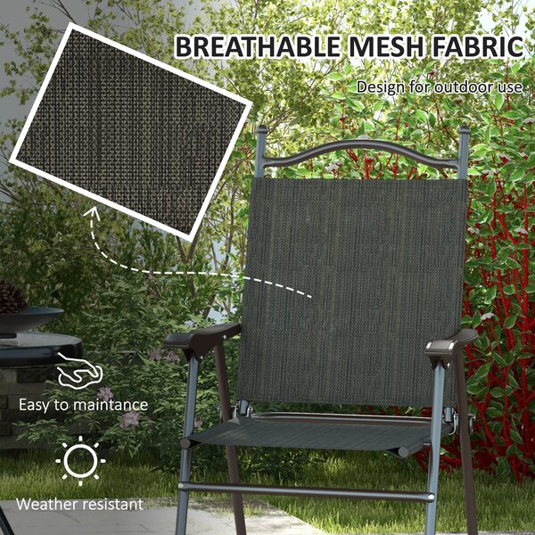 Outsunny Folding Chairs Set: Armrest, Mesh Fabric Seat for Patio, Camping & Sports, Dark Brown Aosom UK