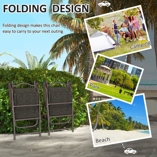 Outsunny Folding Chairs Set: Armrest, Mesh Fabric Seat for Patio, Camping & Sports, Dark Brown Aosom UK