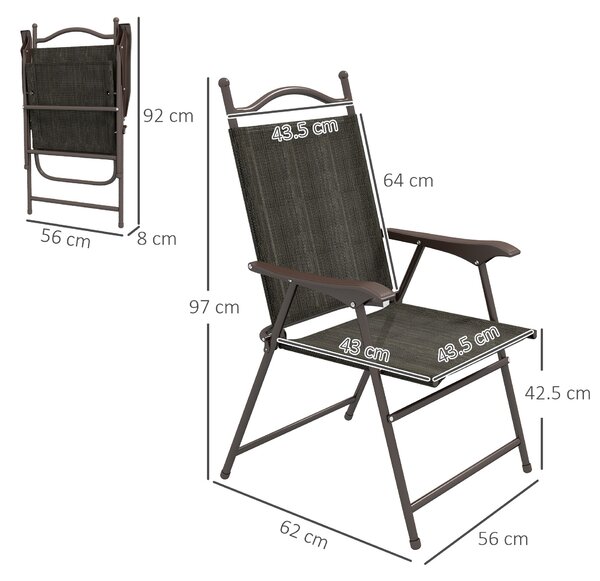 Outsunny Folding Chairs Set: Armrest, Mesh Fabric Seat for Patio, Camping & Sports, Dark Brown Aosom UK