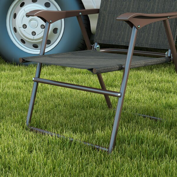 Outsunny Folding Chairs Set: Armrest, Mesh Fabric Seat for Patio, Camping & Sports, Dark Brown Aosom UK
