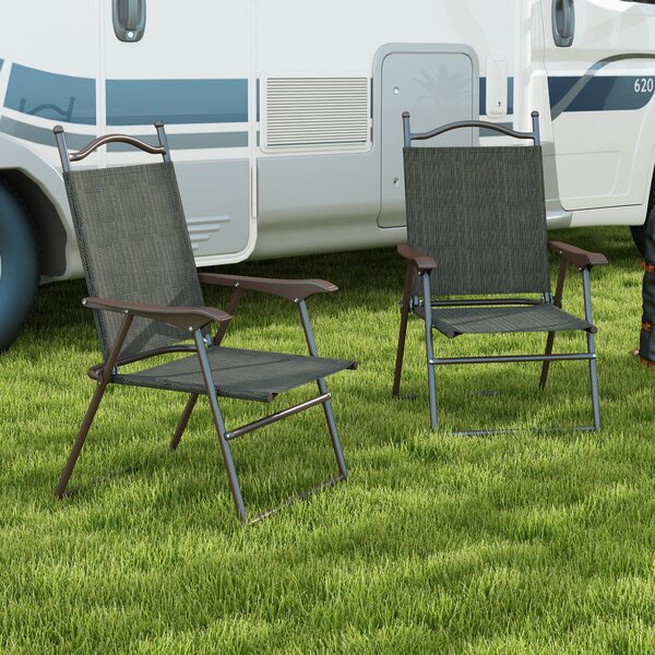 Outsunny Folding Chairs Set: Armrest, Mesh Fabric Seat for Patio, Camping & Sports, Dark Brown Aosom UK