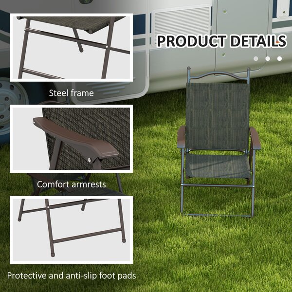 Outsunny Folding Chairs Set: Armrest, Mesh Fabric Seat for Patio, Camping & Sports, Dark Brown Aosom UK
