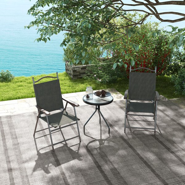 Outsunny Folding Chairs Set: Armrest, Mesh Fabric Seat for Patio, Camping & Sports, Dark Brown Aosom UK