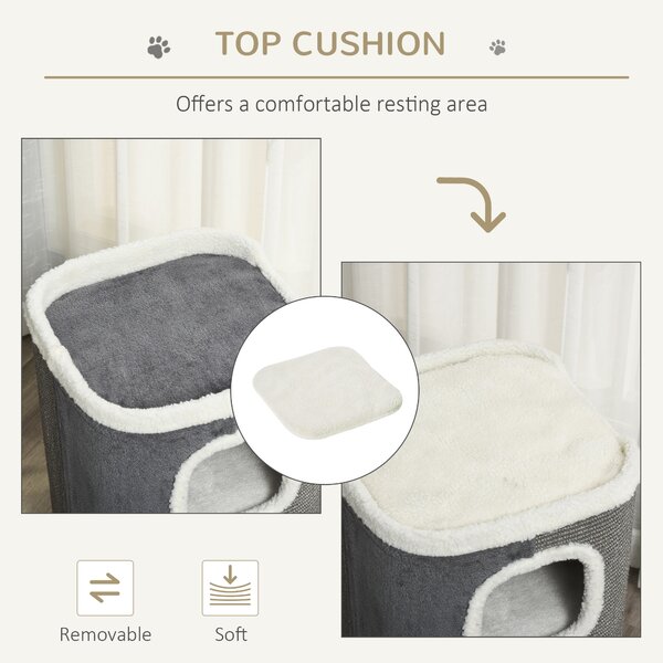 PawHut Cat Barrel Kitten Tree Tower Sisal Scratching Pet Furniture Climbing Frame Cozy Platform Soft Plush & Lamb Fleece Grey