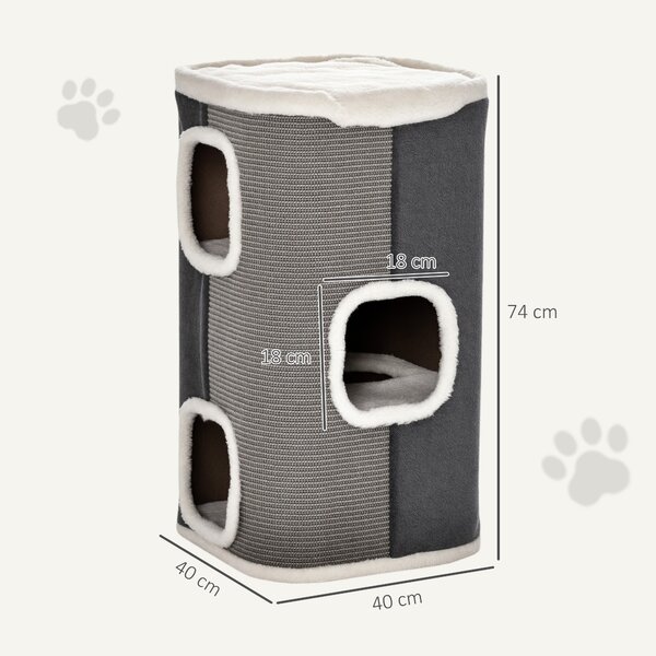 PawHut Cat Barrel Kitten Tree Tower Sisal Scratching Pet Furniture Climbing Frame Cozy Platform Soft Plush & Lamb Fleece Grey