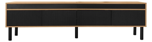 Elegant TV Cabinet with 4 Doors, Striped Design and Wooden Legs, Media Cabinet for Modern Homes, 170L x 38W x 47H cm, Black+Natural Aosom UK