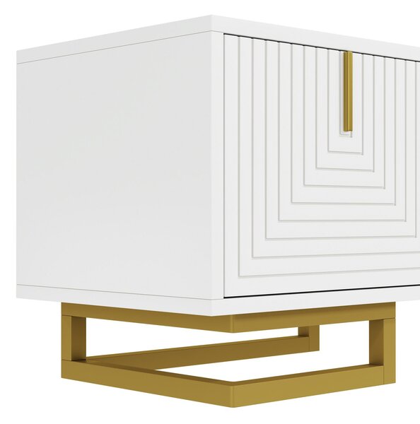 Elegant TV Cabinet with Textured Doors, Golden Handles, Adjustable Feet, Modern TV Stand for Living Room, 160L x 38W x 44.5H cm, White Aosom UK