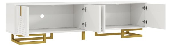 Elegant TV Cabinet with Textured Doors, Golden Handles, Adjustable Feet, Modern TV Stand for Living Room, 160L x 38W x 44.5H cm, White Aosom UK