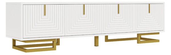 Elegant TV Cabinet with Textured Doors, Golden Handles, Adjustable Feet, Modern TV Stand for Living Room, 160L x 38W x 44.5H cm, White Aosom UK