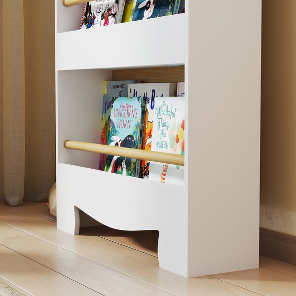 AIYAPLAY Kids Bookshelf, 3 Tier Children Bookcase, Bear Theme Toddler Space-Saving Bookcase for Living Room, White