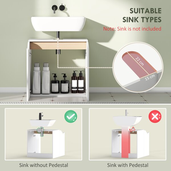 HOMCOM Under Sink Bathroom Cabinet, Bathroom Storage Cabinet with Soft-Close Doors, for Basin without Pedestal, White