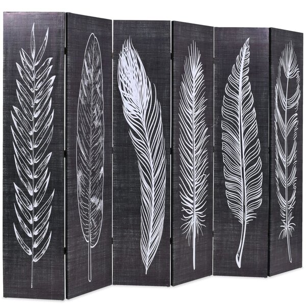 Folding Room Divider 228x170 cm Feathers Black and White