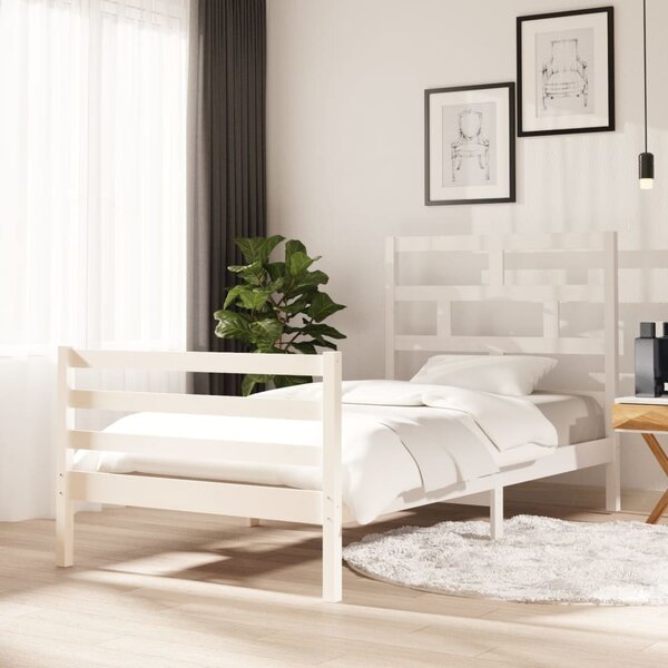 Bed Frame White Solid Wood Pine 100x200 cm