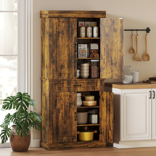 HOMCOM Tall Kitchen Cupboard, Kitchen Pantry Cabinet with Drawer, Shelves, Brown Aosom UK