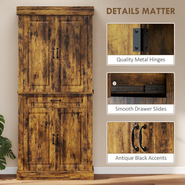HOMCOM Tall Kitchen Cupboard, Kitchen Pantry Cabinet with Drawer, Shelves, Brown Aosom UK