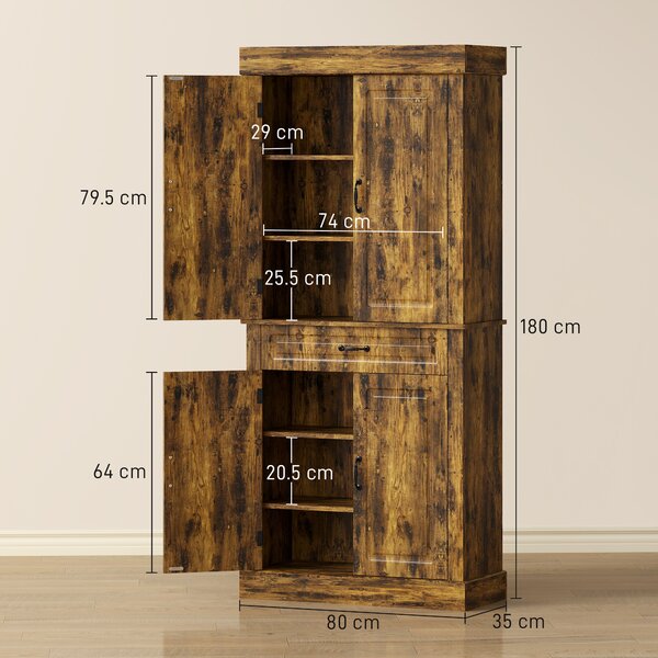 HOMCOM Tall Kitchen Cupboard, Kitchen Pantry Cabinet with Drawer, Shelves, Brown Aosom UK