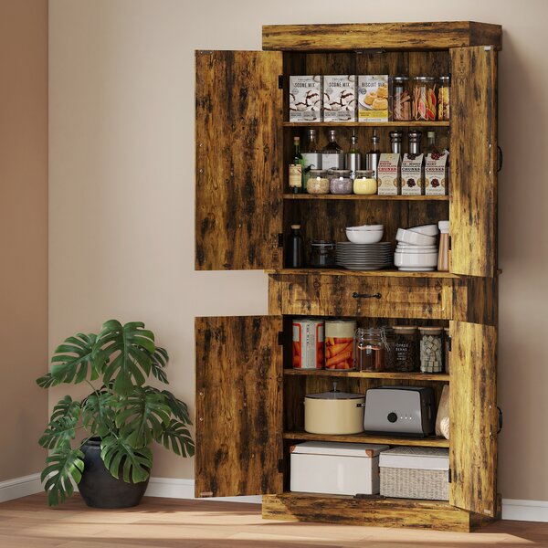 HOMCOM Tall Kitchen Cupboard, Kitchen Pantry Cabinet with Drawer, Shelves, Brown Aosom UK