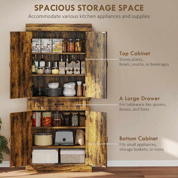 HOMCOM Tall Kitchen Cupboard, Kitchen Pantry Cabinet with Drawer, Shelves, Brown Aosom UK