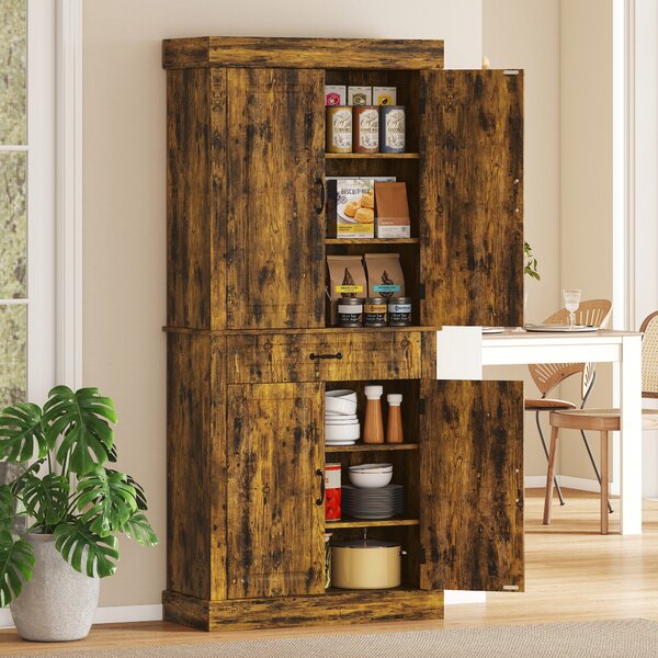 HOMCOM Tall Kitchen Cupboard, Kitchen Pantry Cabinet with Drawer, Shelves, Brown Aosom UK