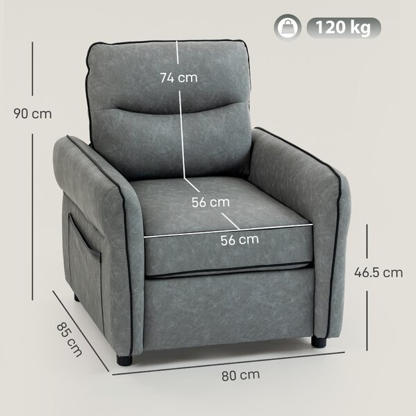 HOMCOM Accent Chair, Faux Leather Armchair - Grey