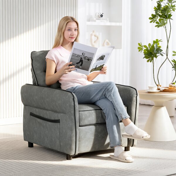 HOMCOM Accent Chair, Faux Leather Armchair - Grey