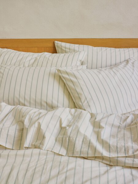 Mellow Green Slumber Stripe Cotton Pillowcases (Pair) | Standard | Piglet in Bed